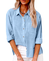 Zuki – Bluse aus Baumwolle und Leinen – Hellblau