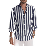 Roldan - Herren-Sommerhemd mit Streifenmuster – Marineblau