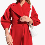 Langer Trenchcoat mit Revers für Damen – Rot