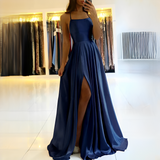 Shamcy - Stilvolles langes Kleid mit Schlitz – Marineblau