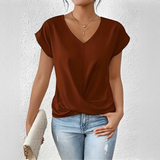 Velanie - Lockeres V-Ausschnitt-Shirt – Rot