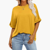 Damen Oversize T-Shirt mit Rundhalsausschnitt und kurzen Ärmeln – Gelb