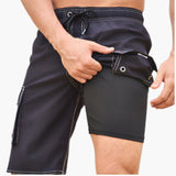 Herren Badeshorts mit Stretchstoff und Seitentasche – Schwarz