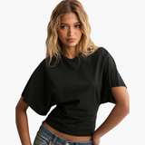 Sophia | T-Shirt mit weitem Ärmel und Ikonendesign – Schwarz