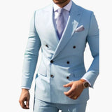 Herren Anzug zweiteilig mit Doppelreiher und Slim Fit Hose – Hellblau