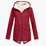 Wasserabweisender Trenchcoat mit Kapuze für Damen – Rot
