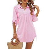 Megan | Luftiges Strand-Hemd mit verstellbarer Taille – Pink gestreift