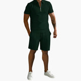 Herren Sommer-Zweiteiler mit Half-Zip-Shirt und Shorts – Grün