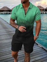 Herren Freizeit-Set | zweiteiliges Outfit mit Aufdruck – Grün/Schwarz