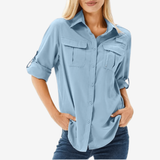 Atmungsaktive Wandershirt für Damen | Lange Ärmel – Hellblau
