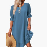 Kleid Damen - Freizeitkleid mit Volants und Puffärmeln Sommer – Blau