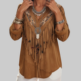 Esmie™ - Damen-Bluse im Boho-Stil Ethnischer Vintage-Stil – Braun