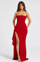 Stacy | Schulterfreies Maxikleid – Rot