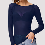 Sophia - Lässiges, durchsichtiges Langarm-Oberteil für Damen – Blau