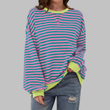 Amelia - Weicher Strickpullover mit Streifen – Rosa