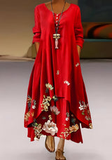 Belle - Stilvolles, locker sitzendes Kleid mit Print für Damen – Rot