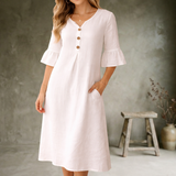 Sorella - Soft-Touch-Kleid mit Rüschenärmeln – Weiß