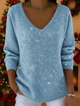 Falyn – Eleganter Pullover Mit V-Ausschnitt Und Glitzer – Hellblau
