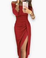 Damen Elegantes Glitzer Kleid | Maxi Abendkleid – Rot