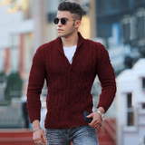 Herren Gestrickte Strickjacke mit Kragen – Dunkelrot