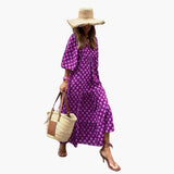 Boho Maxikleid für Damen - Blumenmuster & lockere Passform – Lila