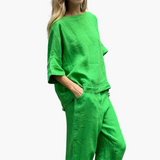 Zweiteiler Set Damen - Crop Top & Cropped Hose für den Sommer – Grün