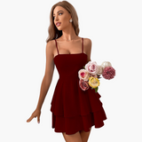 Summer Mini Dress für Frauen - Spaghetti Straps & Flowy Fit – Weinrot