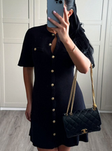 Zavanna - Kurzärmliges Wollkleid mit Strickmuster – Schwarz