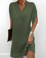 Xavia - Elegantes Kleid mit gerafftem V-Ausschnitt – Armeegrün