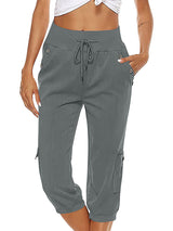 Ayla Damen Crop-Hose Im Leinenlook Mit Kordelzugbund – Bequem Und Vielseitig Für Jeden Anlass – Grau