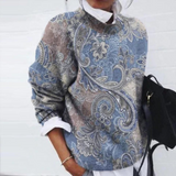 Damen Blumen Lässiger Pullover | Warme – Blau
