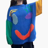 Strickpullover für Damen - mit Oversize-Passform und Smiley-Motiv – Blau