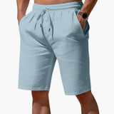 Herren Leinen Sommer Shorts mit Kordelzug und Taschen – Blau