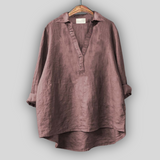 Anna - Linen Blouse – Grau Rosa