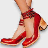 Ginevra – Stiefeletten mit Mehrfachriemen und Blockabsatz – Rot