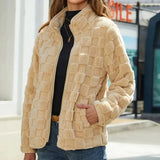 Valentine - Karierte Winterjacke für Damen – Khaki