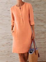 Blaire - Elegantes und lockeres Leinenkleid für Damen – Orange