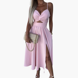Elegantes Midikleid für Damen – Sommerkleid mit Trägern – Rosa