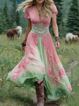 Erica - Stilvolles Maxikleid mit Blumenmuster für Damen – Rosa
