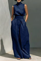 Nerina - Ärmelloser Jumpsuit mit weitem Bein – Dunkelblau