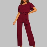 Amber | Damen Overall Fledermausärmel Bindegürtel Weites Bein – Bordeaux