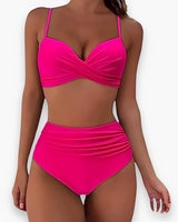 Damen Hochtailliertes Bikini Set | Stilvoll und Schmeichelhaft – Heißes Rosa