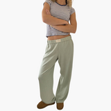Damen Loungehose mit elastischem Bund und weitem Bein – Grün