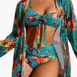 3-teiliges Bikini-Set - Damen Strand-Outfit mit Cover-up – Blau