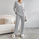 CLAIRE | GERIPPTES ZWEITEILIGES SET – Grau