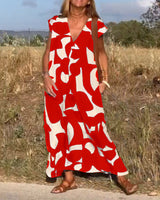 Sarinya - Bedrucktes Kleid Mit V-Ausschnitt – Rot