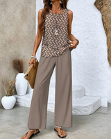 Damen Sommer Set Zweiteiler | Ärmelloses Top & Gerade Hose – Braun
