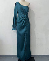 Helena - Elegantes One-Shoulder-Kleid mit Schlitz für Damen – Dunkelblau