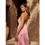Damenkleid aus Leinen mit Knopfleiste und lockerem Schnitt für den Sommer – Rosa