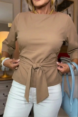 Shaniera – Stilvolles Oberteil Mit Bindegürtel – Khaki